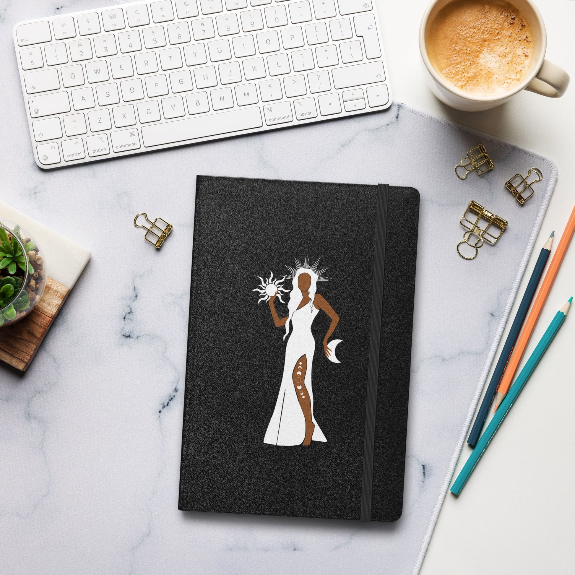 Custom Blank Lined Journal Sun and Moon Brown Skin Goddess Spiritual Hardcover bound notebook Attire T LLC
