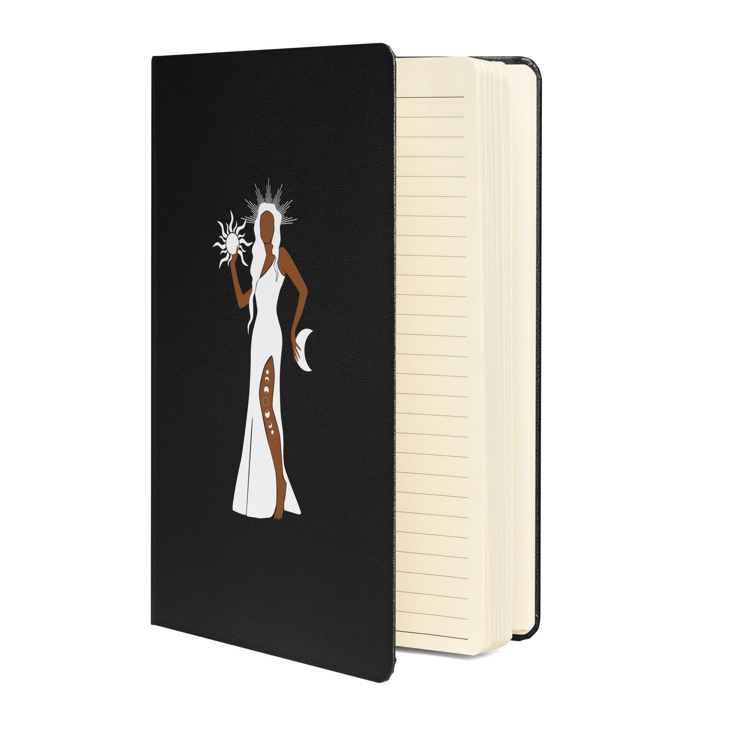 Custom Blank Lined Journal Sun and Moon Brown Skin Goddess Spiritual Hardcover bound notebook Attire T LLC