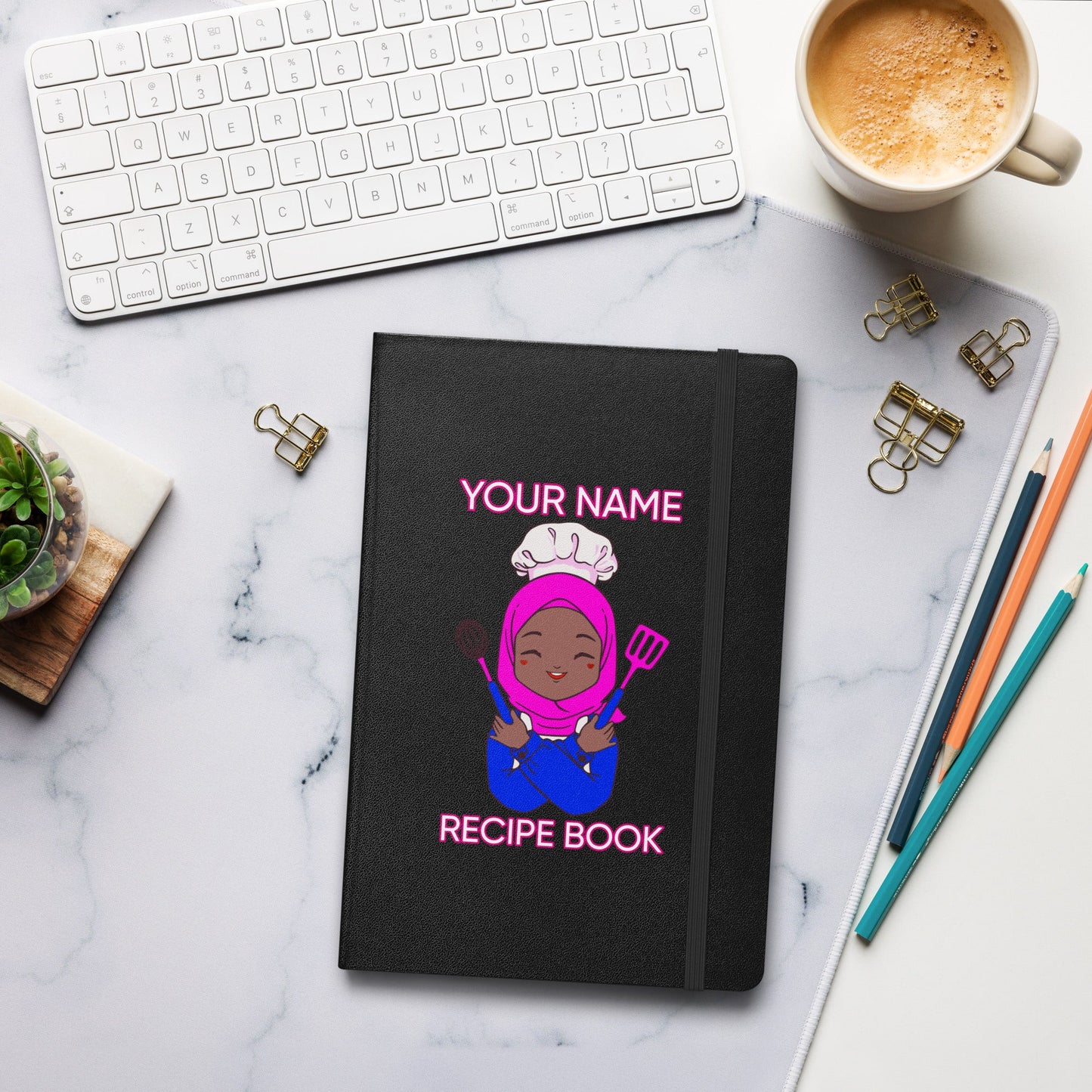 Personalized Custom Name Muslim Hijab Cook Blank Recipe Hardcover bound Journal notebook Attire T LLC