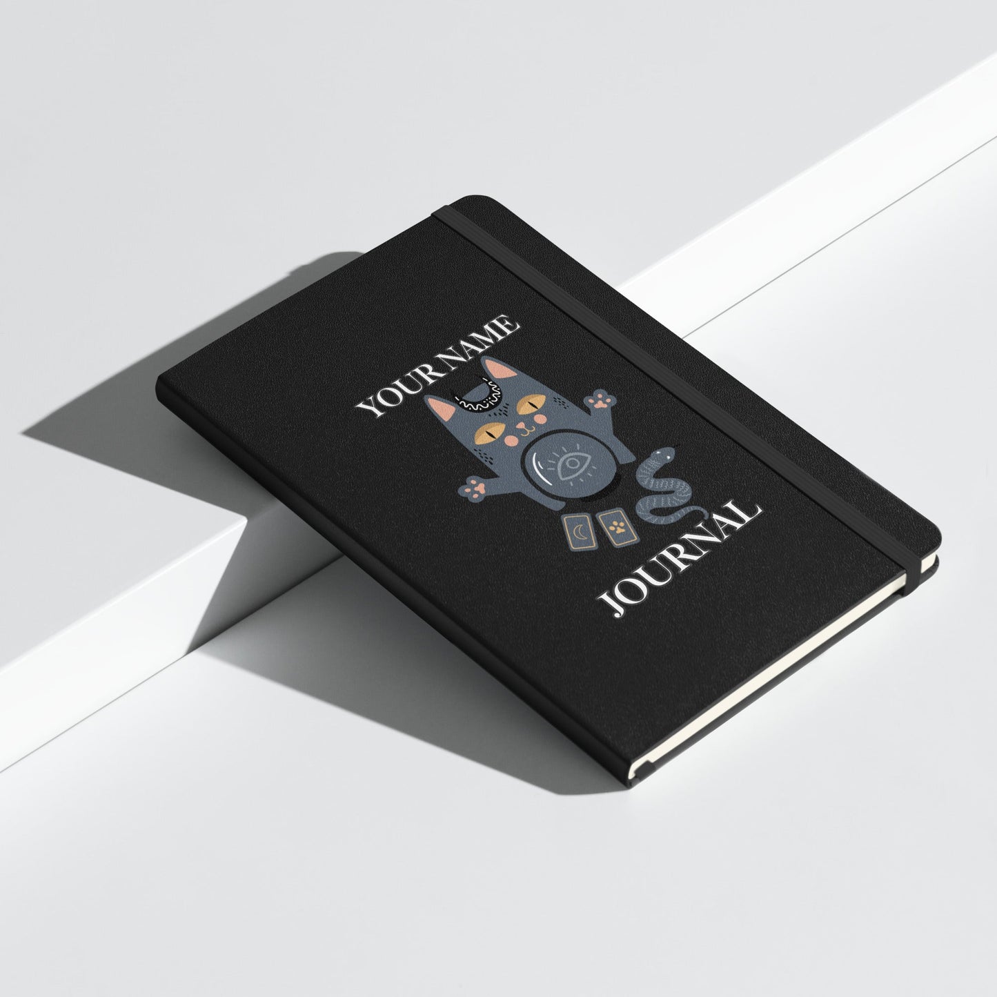 Personalized Custom Name Journal Blank lined Page with a Cute Majick Cat Spiritual on Hardcover bound notebook Attire T LLC