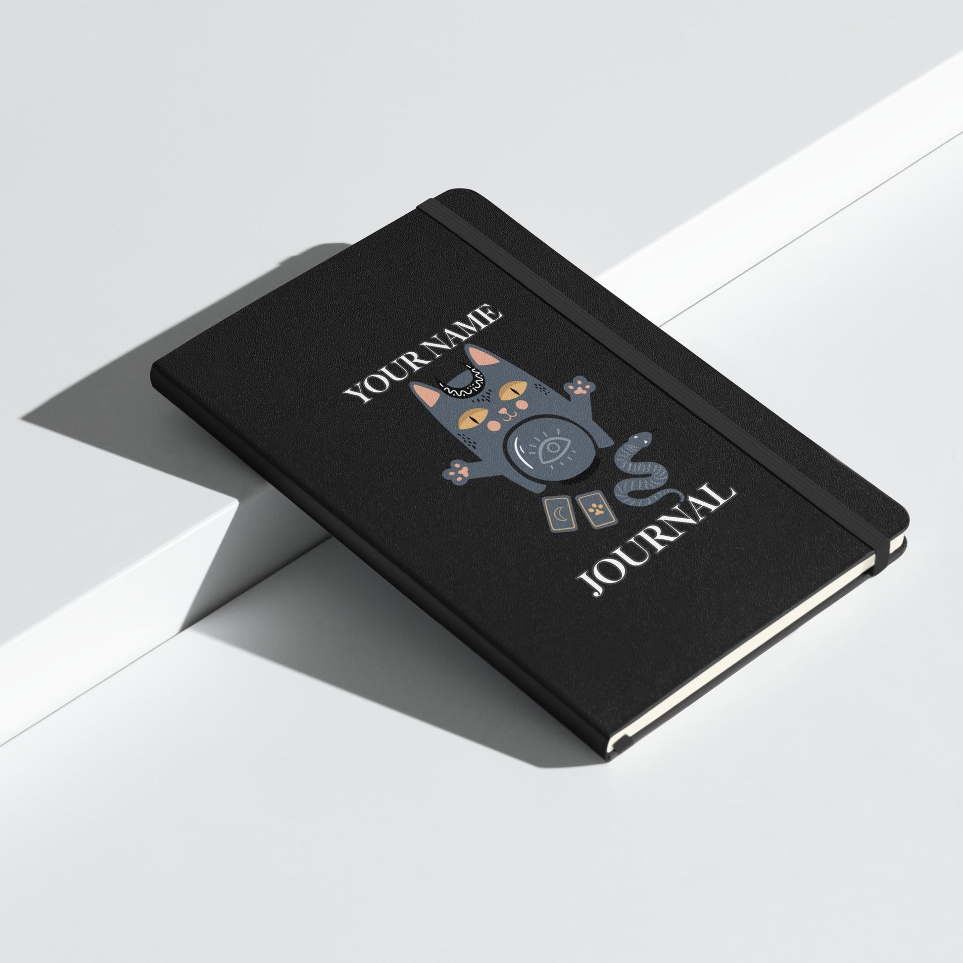 Personalized Custom Name Journal Blank lined Page with a Cute Majick Cat Spiritual on Hardcover bound notebook Attire T LLC