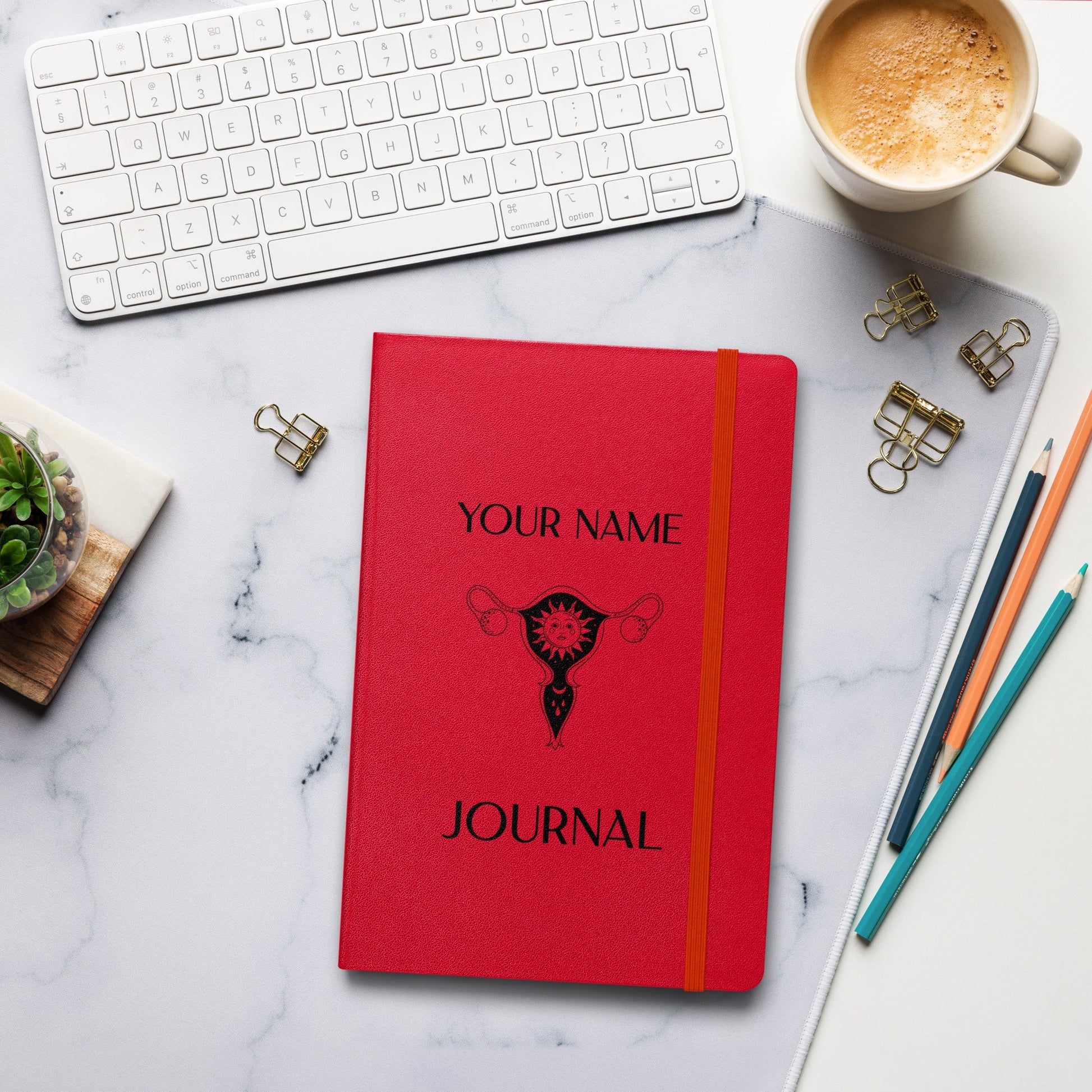 Personalized Moon Cycle Journal Custom Name Woman Teen Menstrual Menstruation Ovulation Tracking Hardcover bound notebook Self Care Blank Lined Attire T LLC