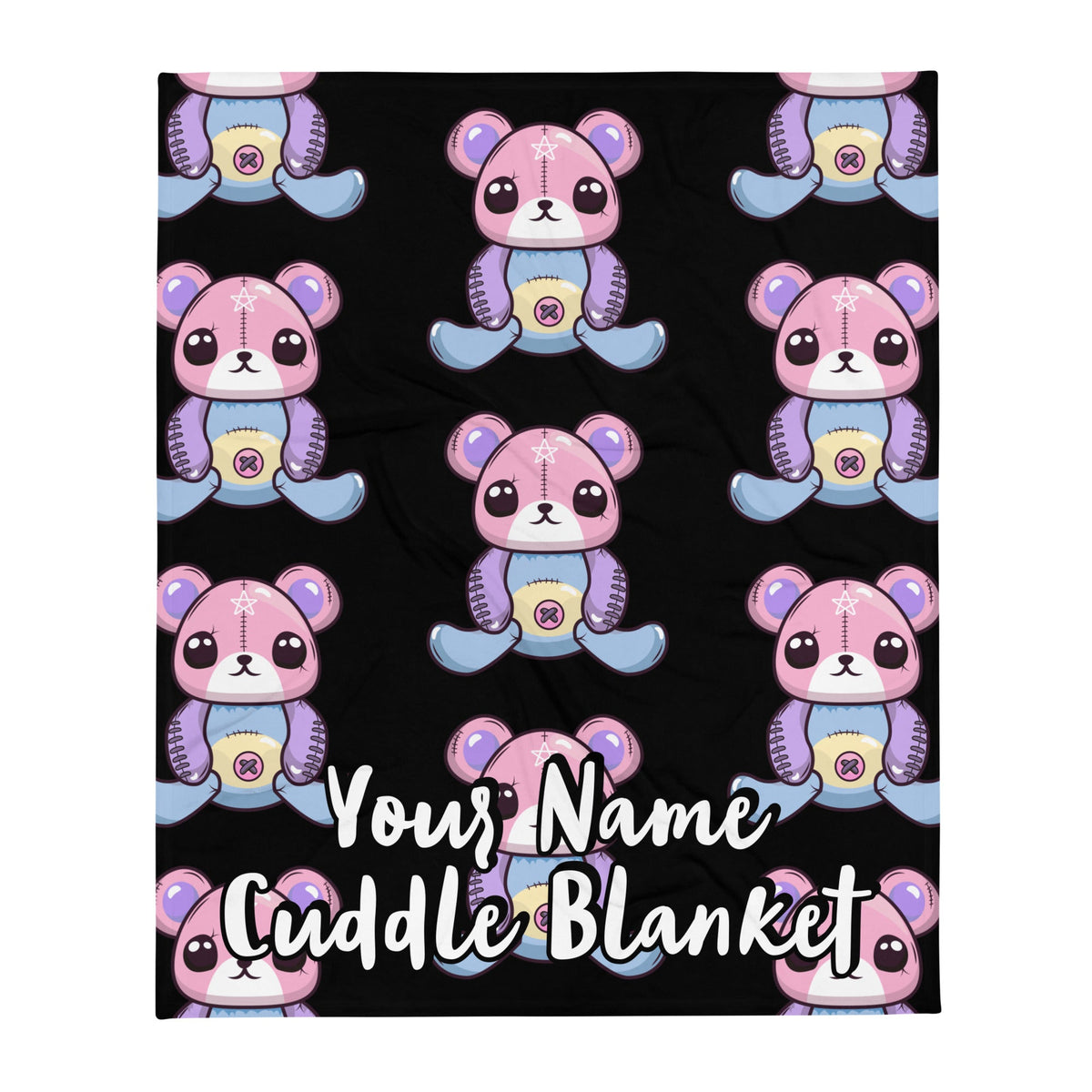Personalized Emo Goth Teddy Bear Pentagram Blanket front view by ATTIRET
