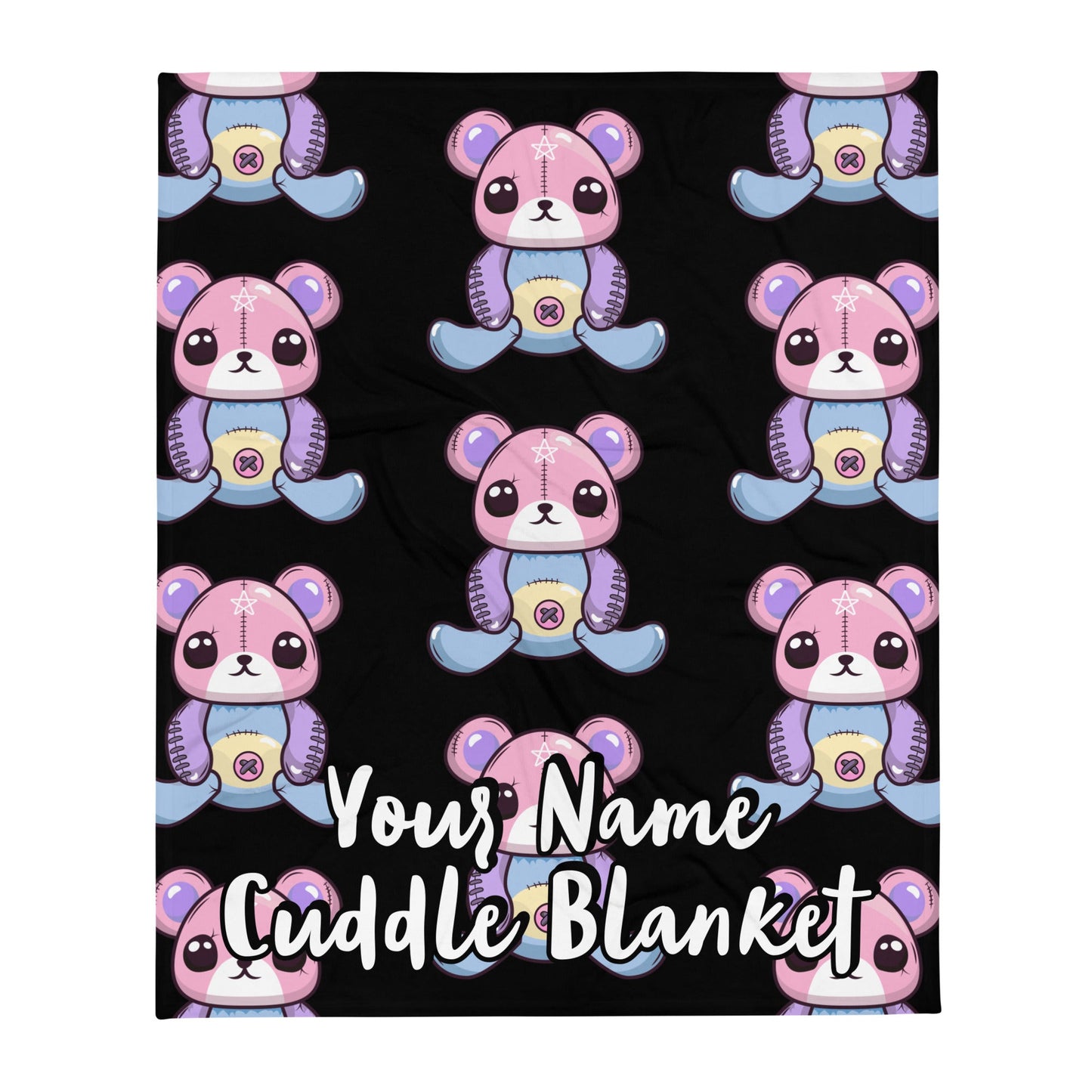 Custom Personalized Custom Name Emo Goth Stitched Teddy Bear Pentagram Throw Blanket Attire T LLC