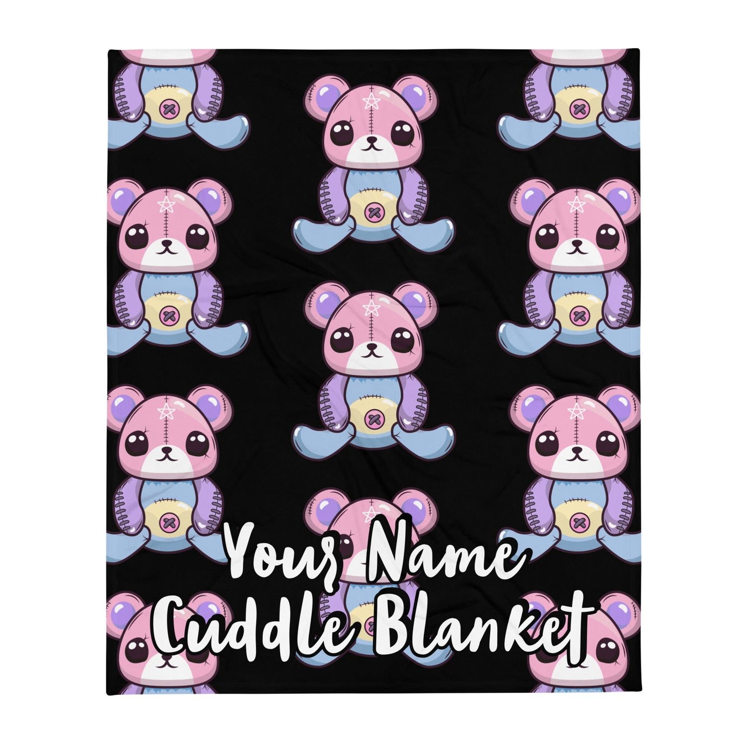 Custom Personalized Custom Name Emo Goth Stitched Teddy Bear Pentagram Throw Blanket Attire T LLC