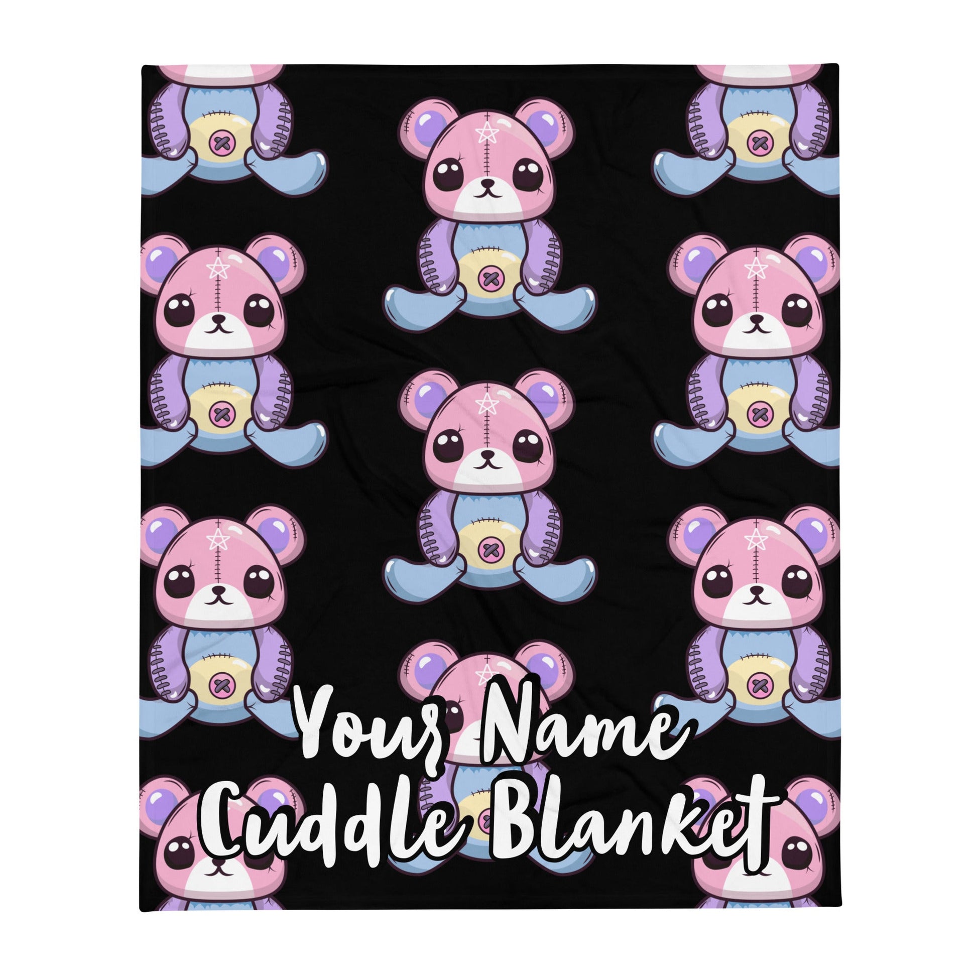 Custom Personalized Custom Name Emo Goth Stitched Teddy Bear Pentagram Throw Blanket Attire T LLC
