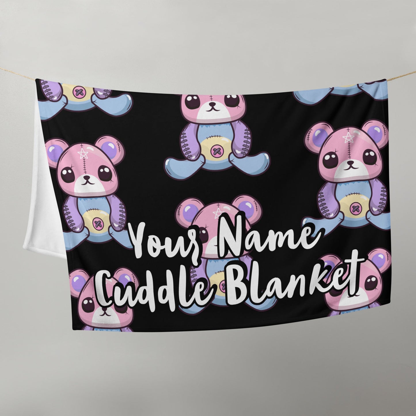 Custom Personalized Custom Name Emo Goth Stitched Teddy Bear Pentagram Throw Blanket Attire T LLC