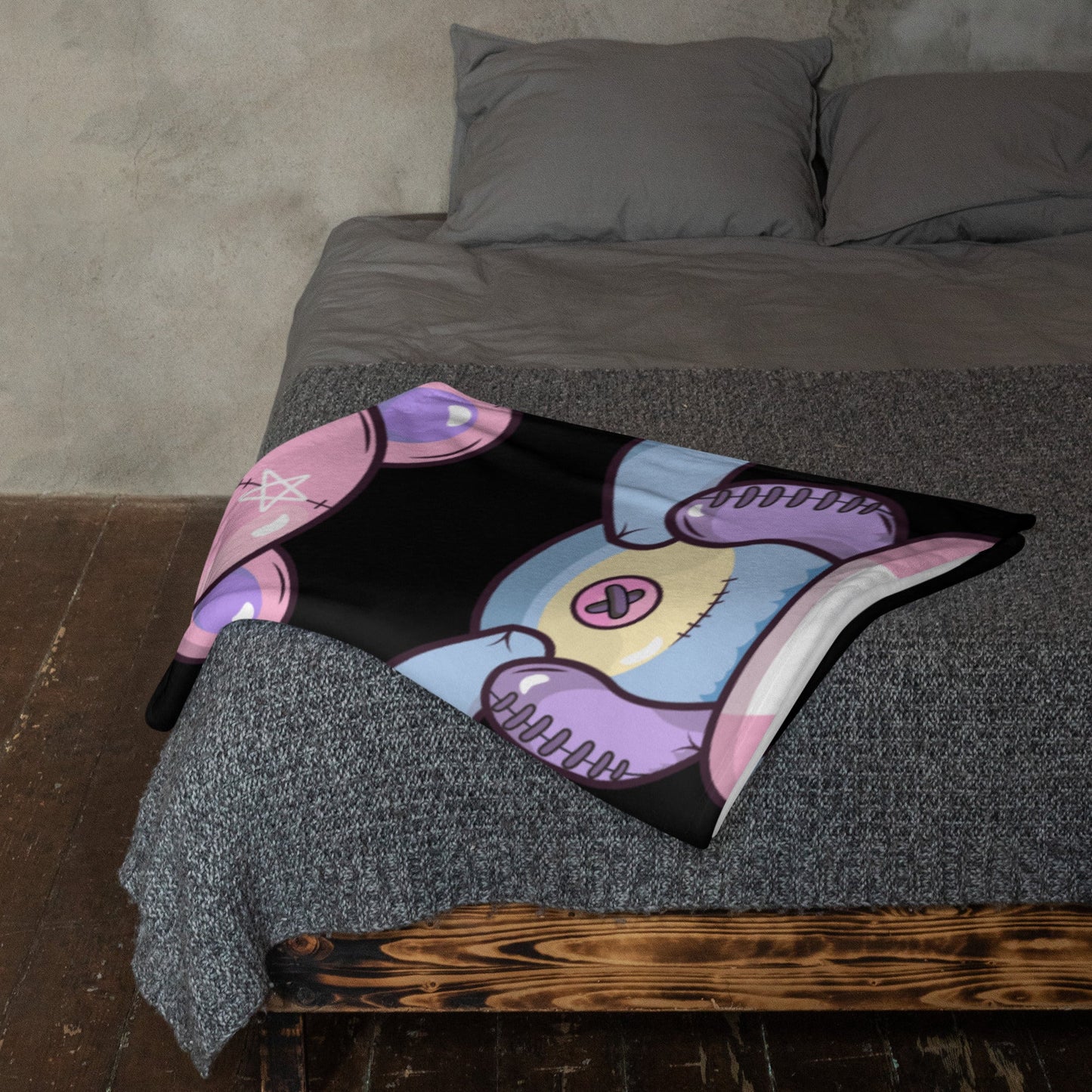 Custom Personalized Custom Name Emo Goth Stitched Teddy Bear Pentagram Throw Blanket Attire T LLC