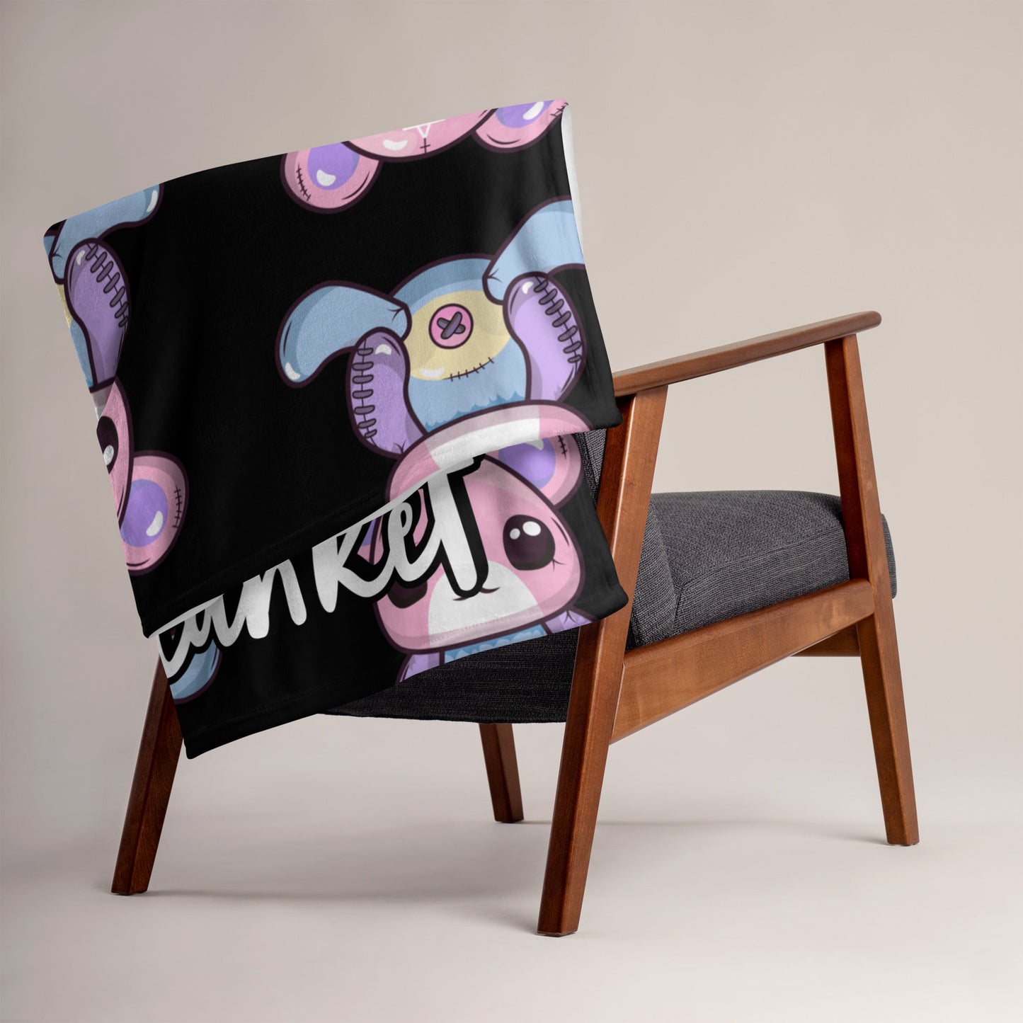 Custom Personalized Custom Name Emo Goth Stitched Teddy Bear Pentagram Throw Blanket Attire T LLC