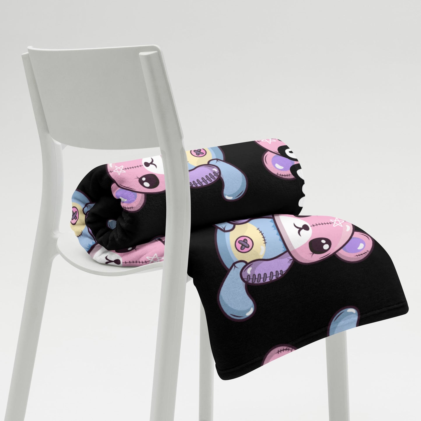 Custom Personalized Custom Name Emo Goth Stitched Teddy Bear Pentagram Throw Blanket Attire T LLC