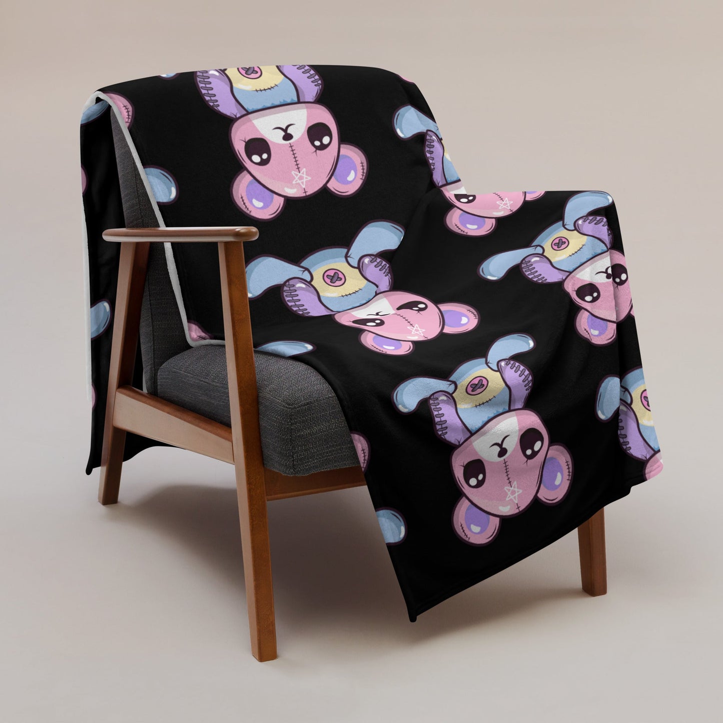 Custom Personalized Custom Name Emo Goth Stitched Teddy Bear Pentagram Throw Blanket Attire T LLC