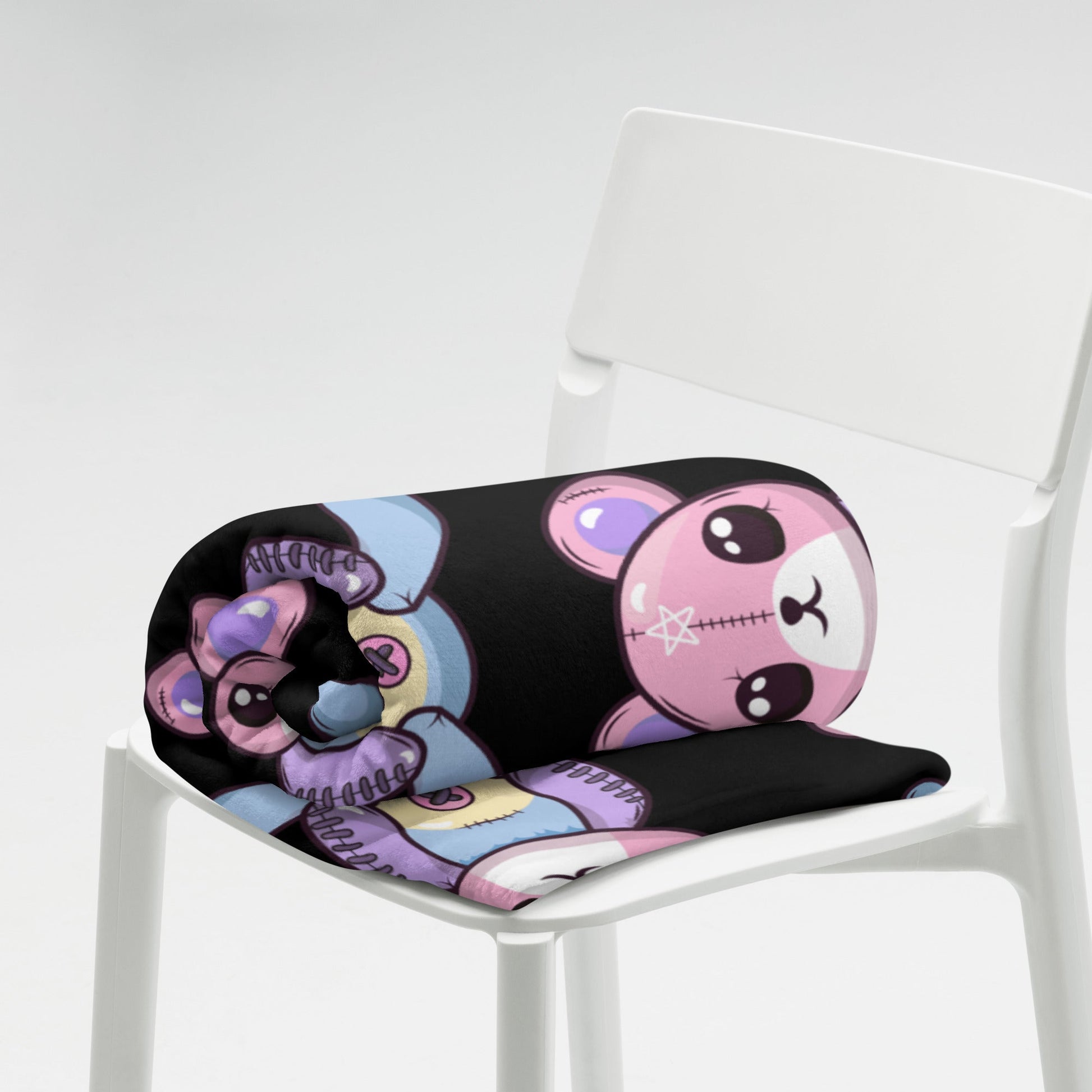 Custom Personalized Custom Name Emo Goth Stitched Teddy Bear Pentagram Throw Blanket Attire T LLC