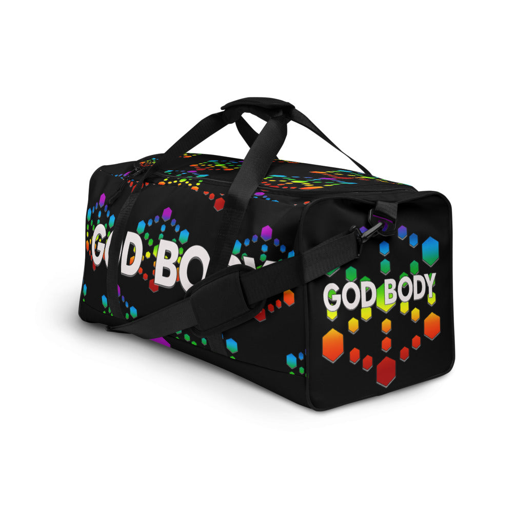 God Body With Sacred Geometry in Chakra colors Custom Duffle bag - Attire T LLC
