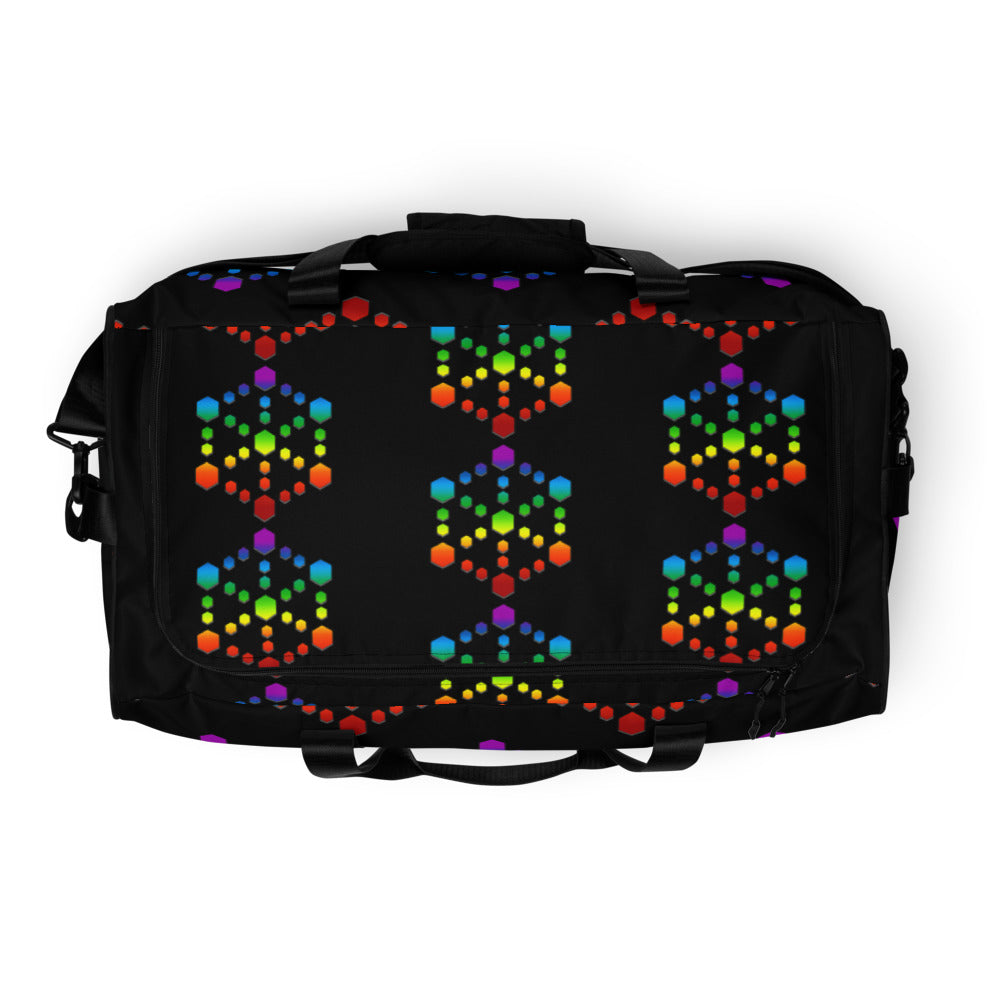 God Body With Sacred Geometry in Chakra colors Custom Duffle bag - Attire T LLC