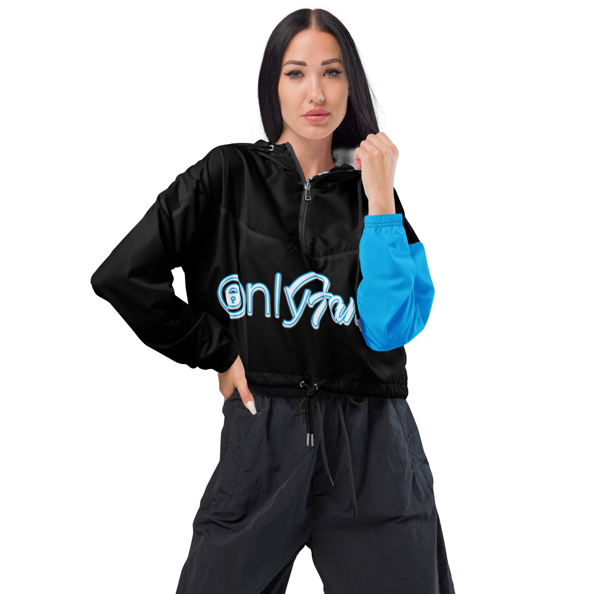 Personalized Custom Onlyfans Women’s Crop Windbreaker (Black) - Attire T LLC