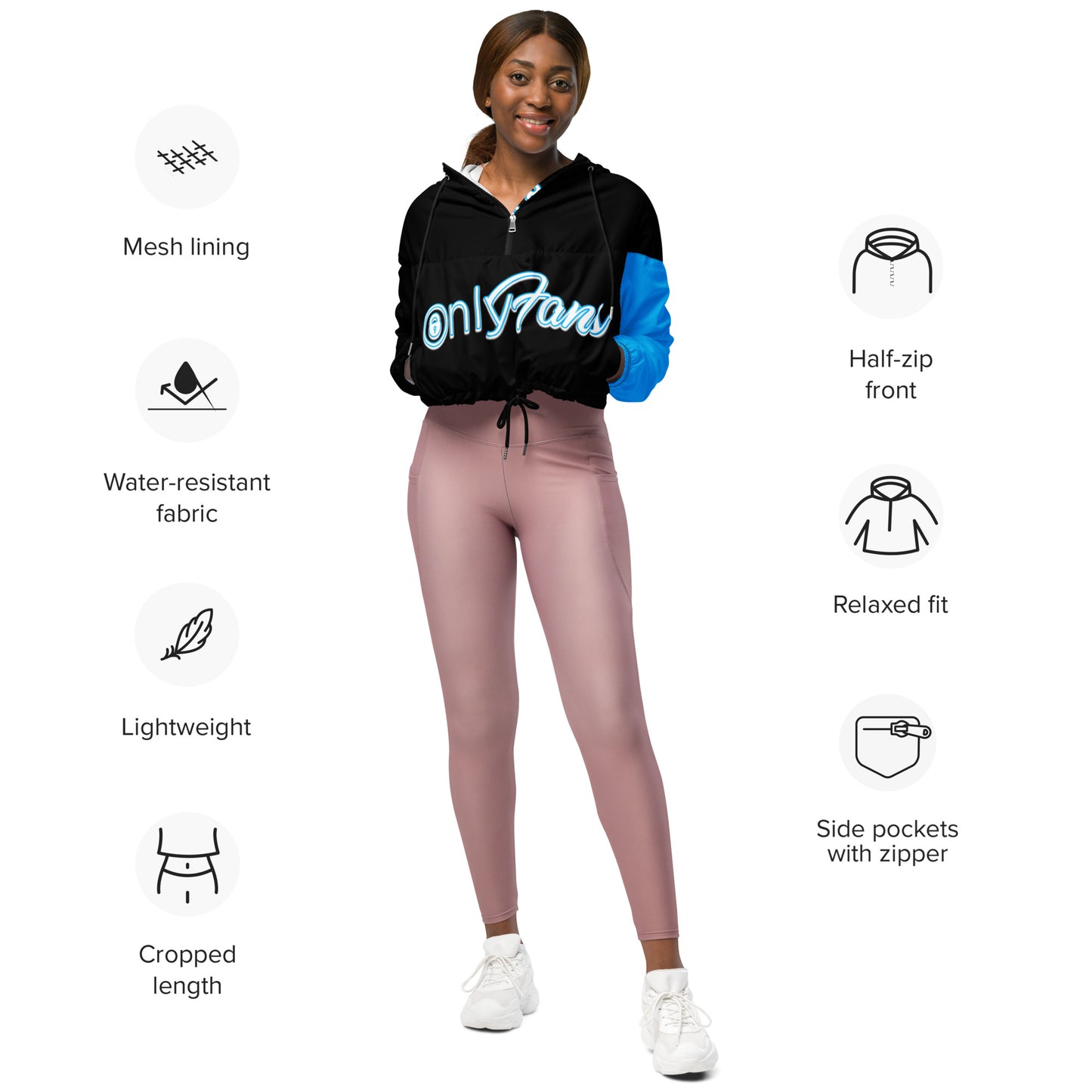 Personalized Custom Onlyfans Women’s Crop Windbreaker (Black) - Attire T LLC