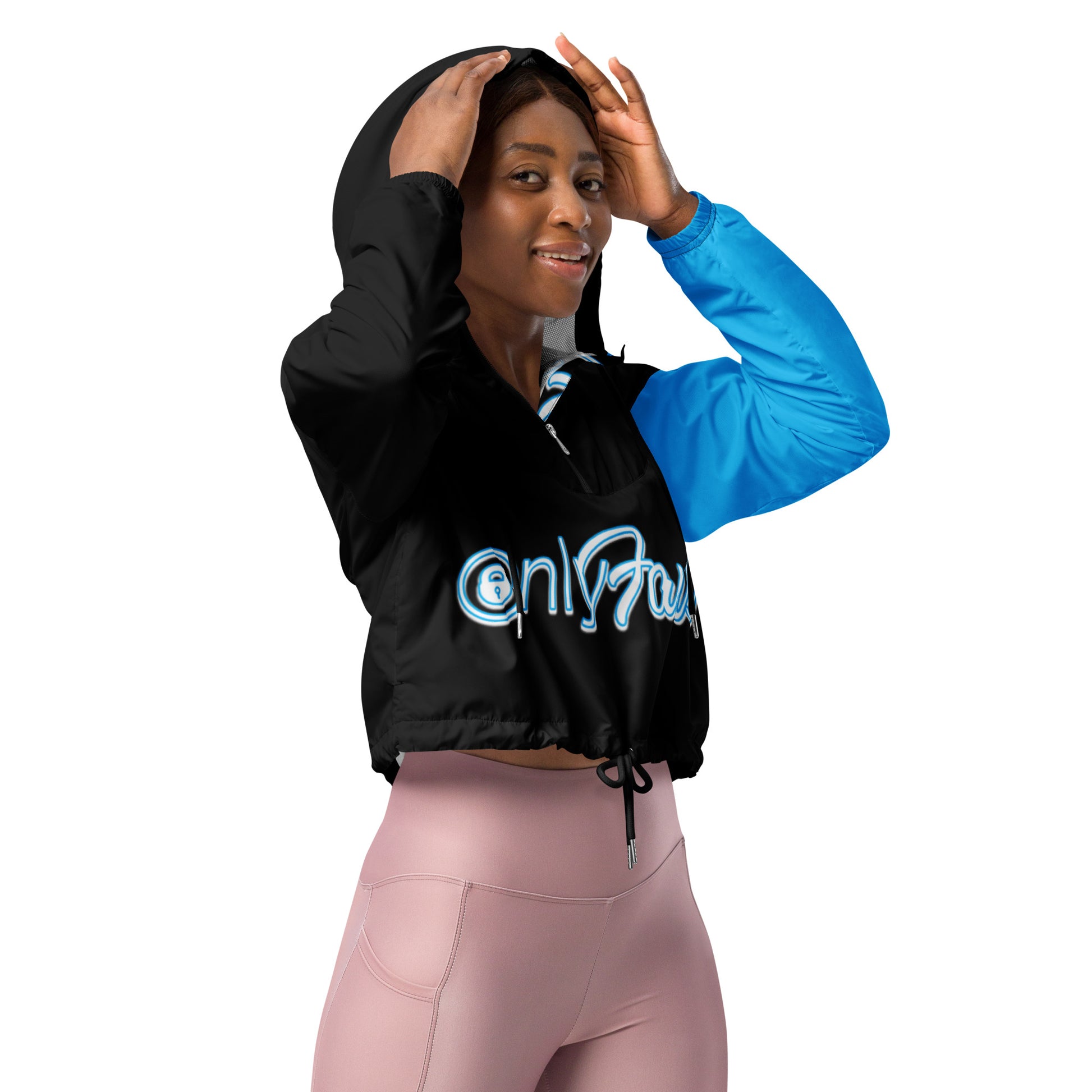 Personalized Custom Onlyfans Women’s Crop Windbreaker (Black) - Attire T LLC
